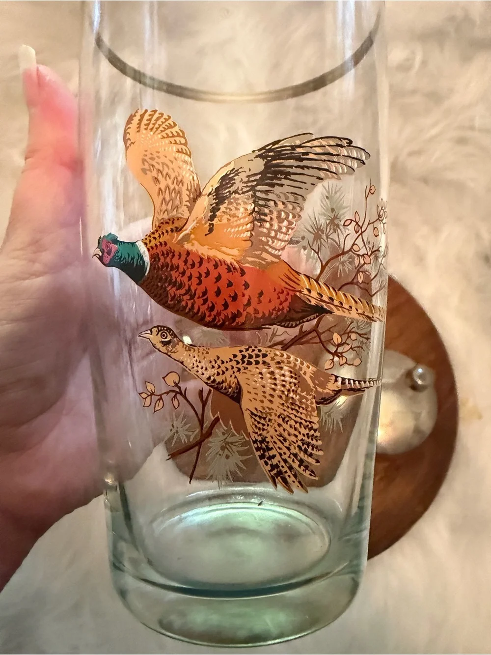 Vintage West Virginia Glass Cocktail Shaker Pheasant